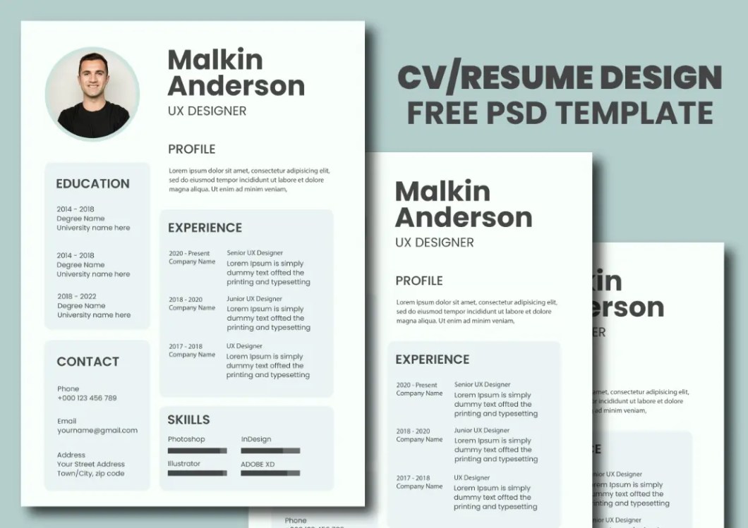 CV Resume Design Free PSD Template
