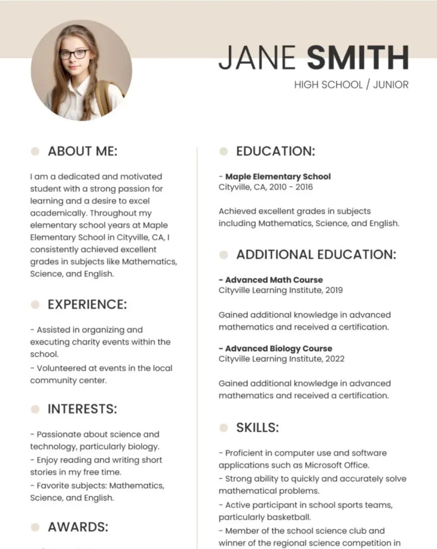 Resume for High School Students Google Docs Template