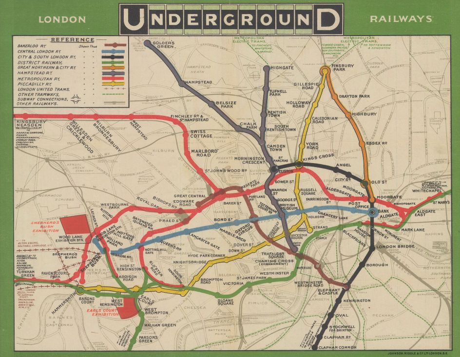 London Underground Railways, Electric Railways Company of London (UERL), 1909. Courtesy of The Map House