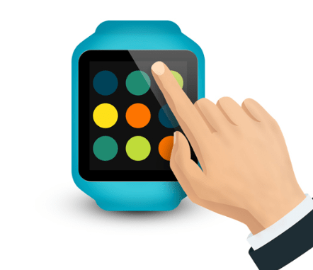 Hand berührt Smartwatch PSD-Vorlage-min