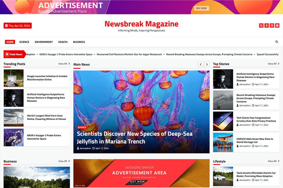 Newsbreak Mehrzweck kostenloses WordPress-Theme wp responsives Magazin News Blog