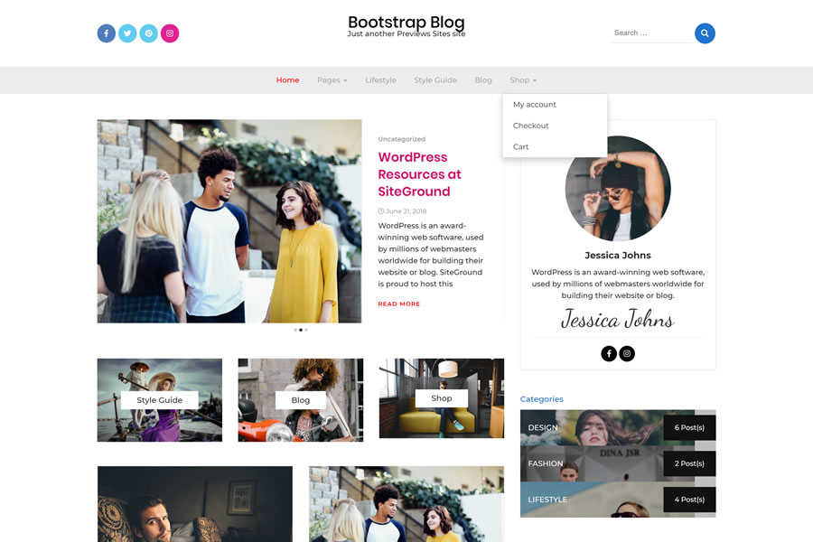 Bootstrap Lifestyle kostenloses WordPress-Theme wp responsives Magazin-News-Blog